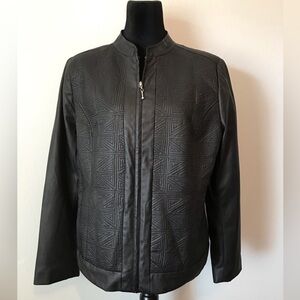 Womens TanJay Soft Black Front Zip Jacket Sz L 12 Decorative Stitching Lined